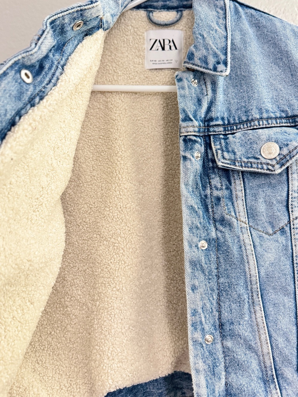 Zara Light Blue Denim Sherpa Jacket - Picture 3 of 7